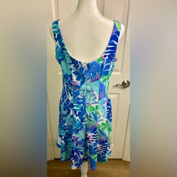 🌴”Dressbarn” Women’s Tropical Floral Print Blues/Greens/Purple Hues Midi Dress🌿 - Picture 5 of 12